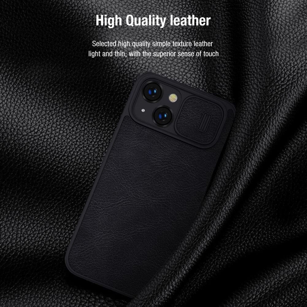 iPhone 14 Plus Camera Protection QIN Leather Flip Case Black