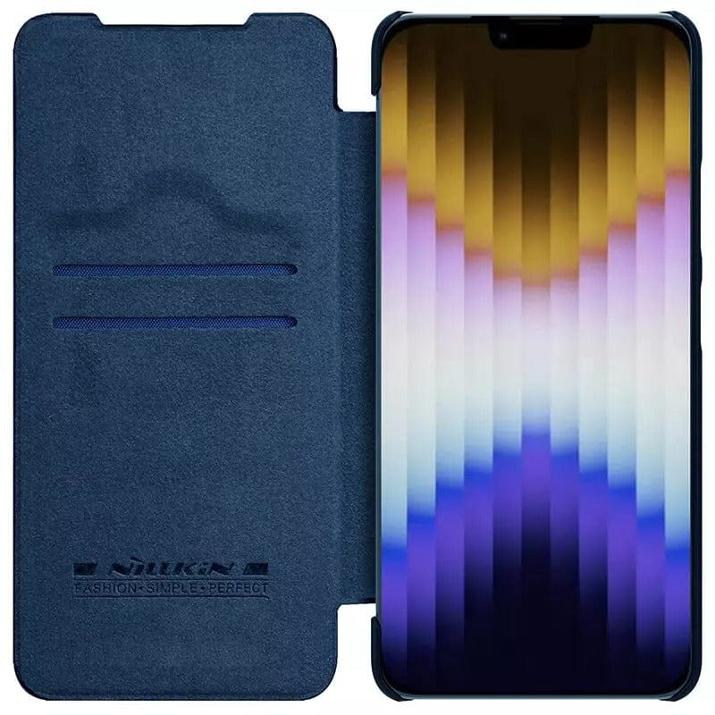 iPhone 14 Plus Camera Protection QIN Leather Flip Case Blue