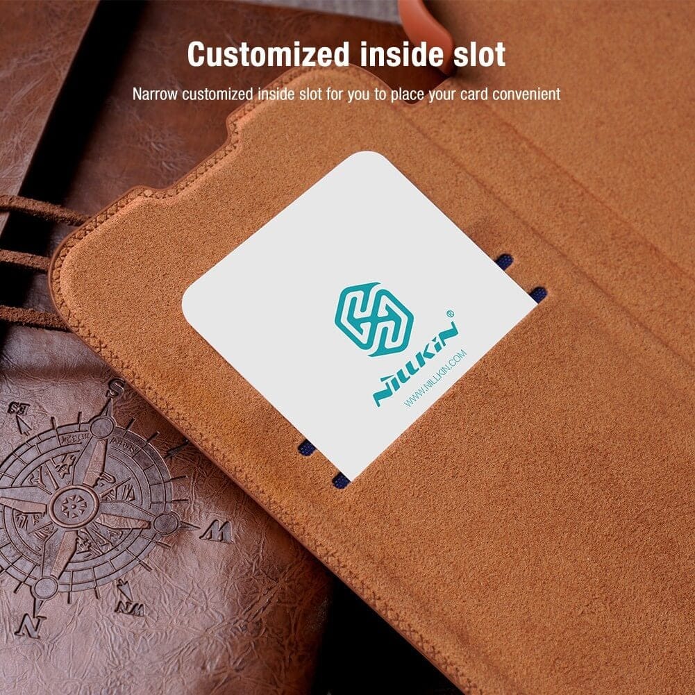 iPhone 14 Plus Camera Protection QIN Leather Flip Case Brown