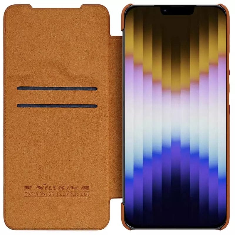 iPhone 14 Plus Camera Protection QIN Leather Flip Case Brown