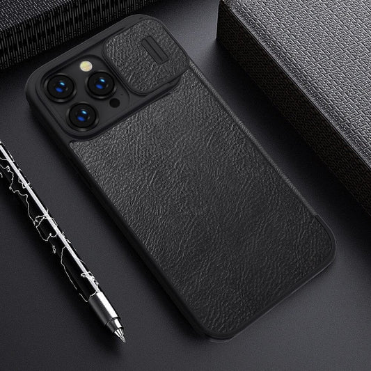 iPhone 14 Pro Camera Protection QIN Leather Flip Case Black