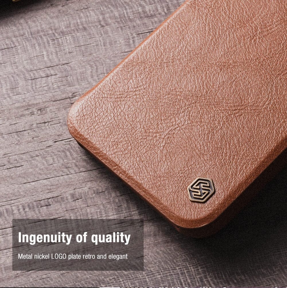 iPhone 15 Pro Camera Protection QIN Leather Flip Case Brown