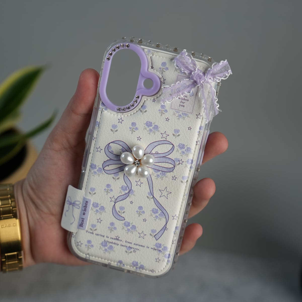 iPhone Cute Bow Pearl Case | Lavender Aesthetic Designer Cover