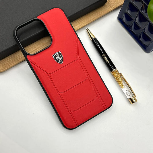 Ferrari Sports Car Logo Side Stitch Leather iPhone Cover Red