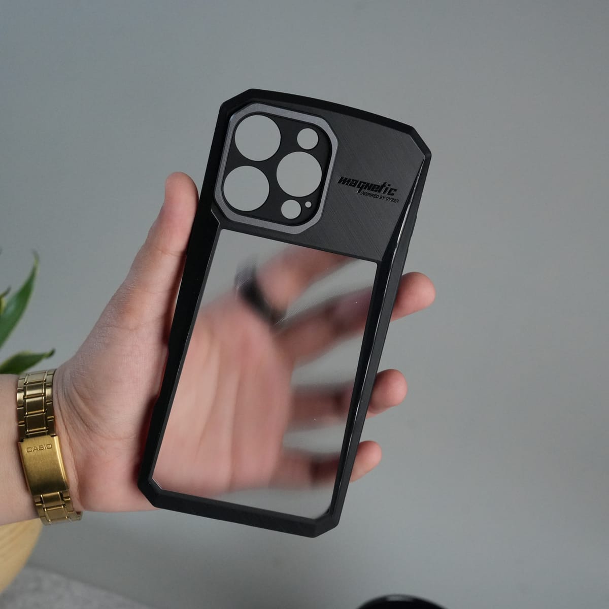iPhone 15 Series Airbag Shockproof Cyber Series Bumper Shell Case Cover (Black)