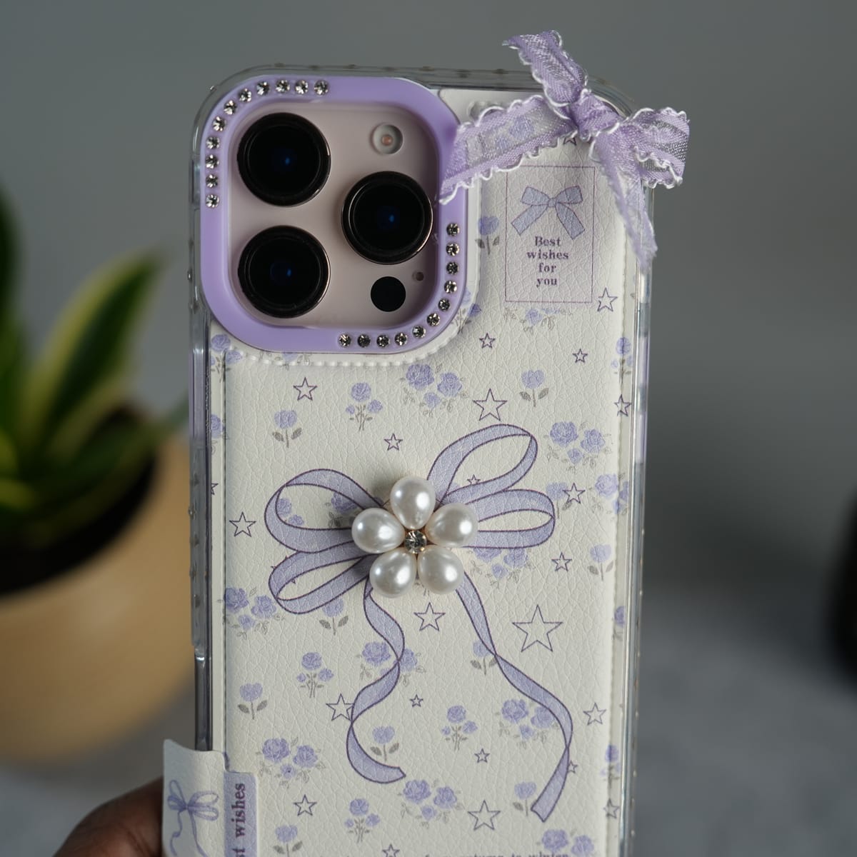 iPhone Cute Bow Pearl Case | Lavender Aesthetic Designer Cover