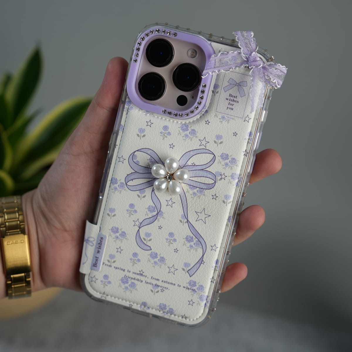 iPhone Cute Bow Pearl Case | Lavender Aesthetic Designer Cover