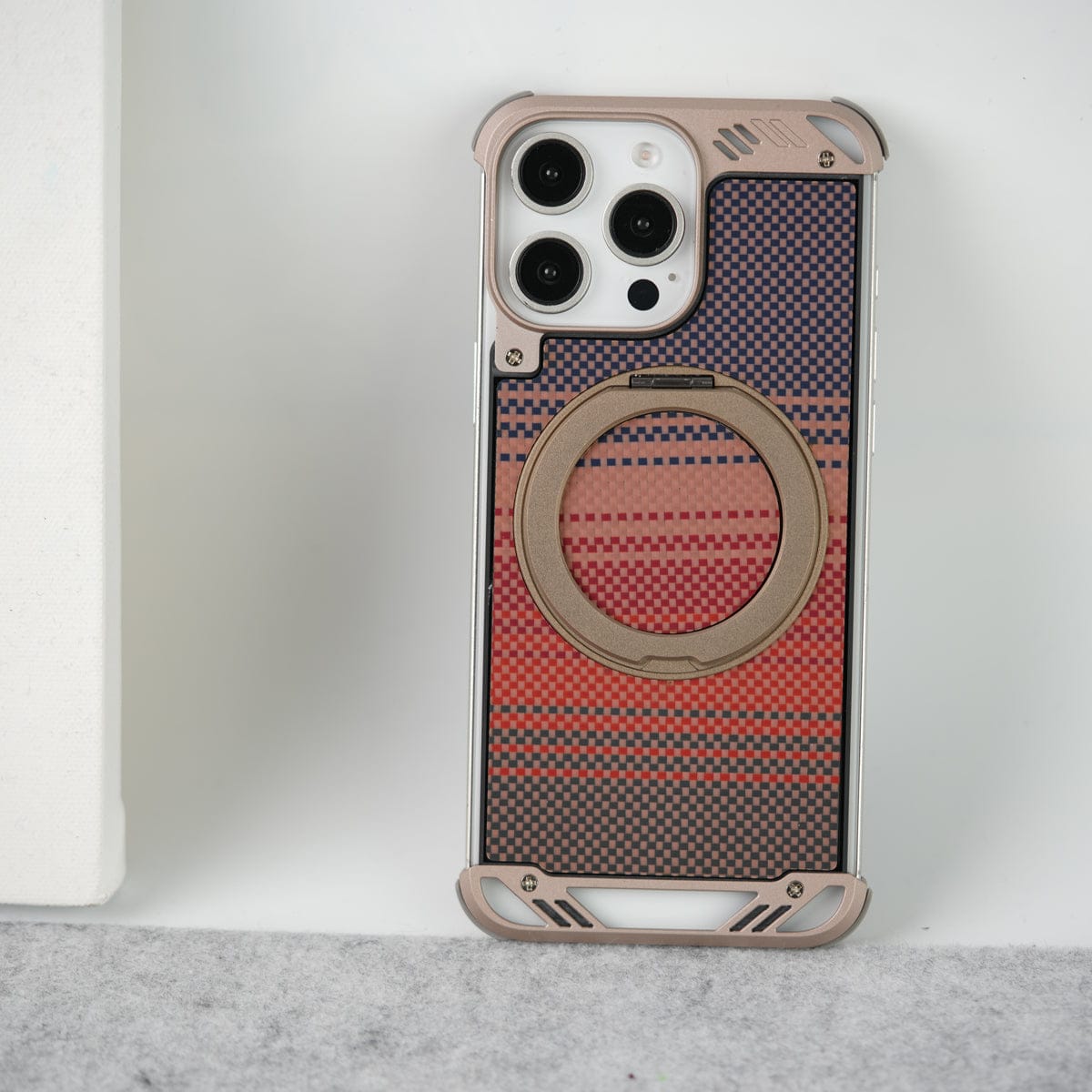 iPhone 16 Series Aramid Fiber Metal Case With Rotating Stand Desert Titanium