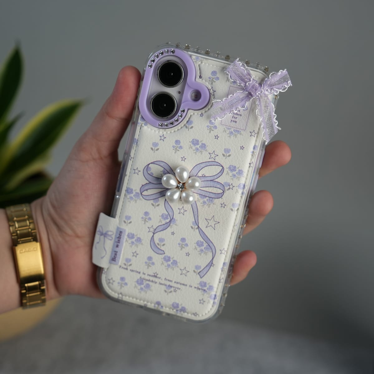 iPhone Cute Bow Pearl Case | Lavender Aesthetic Designer Cover