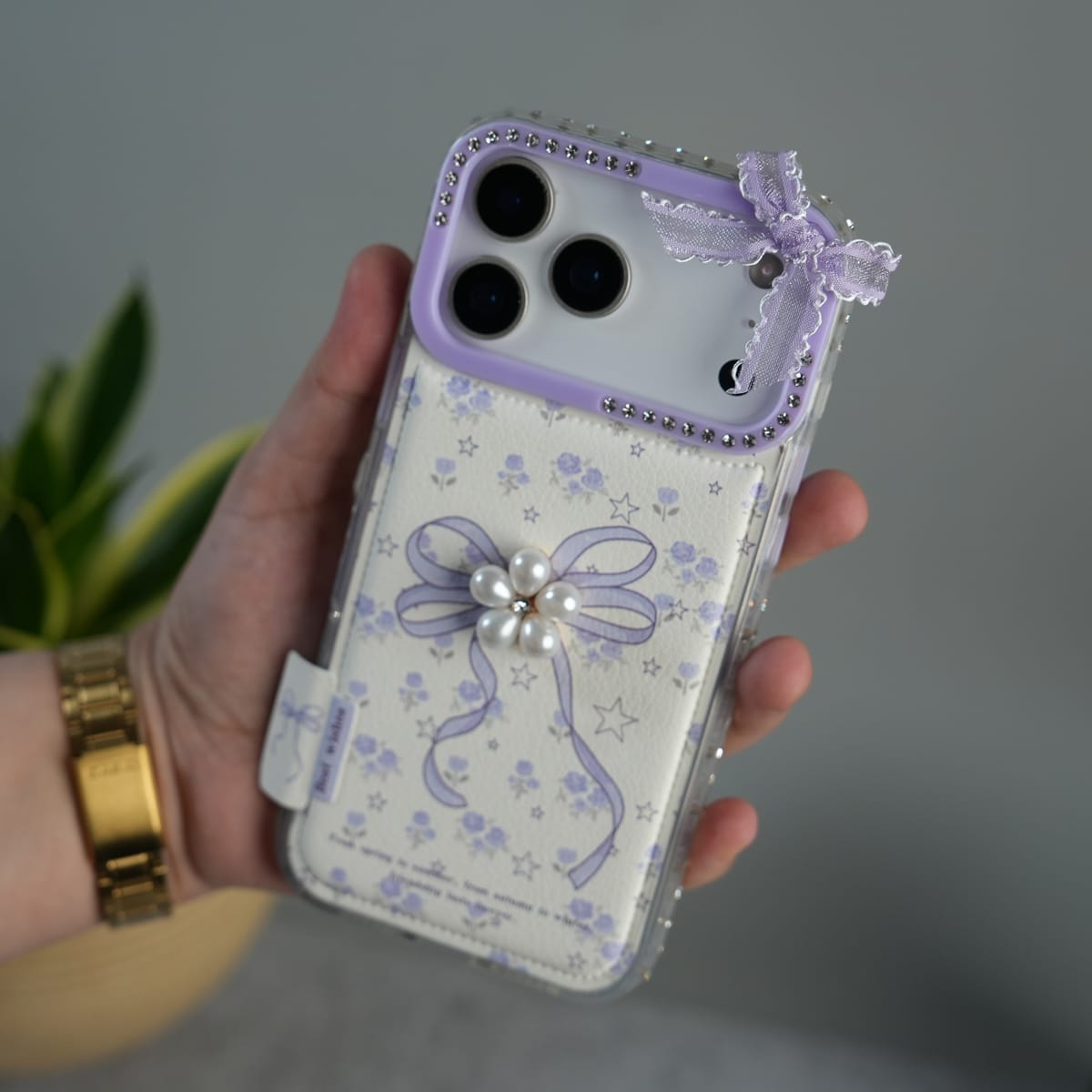 iPhone Cute Bow Pearl Case | Lavender Aesthetic Designer Cover