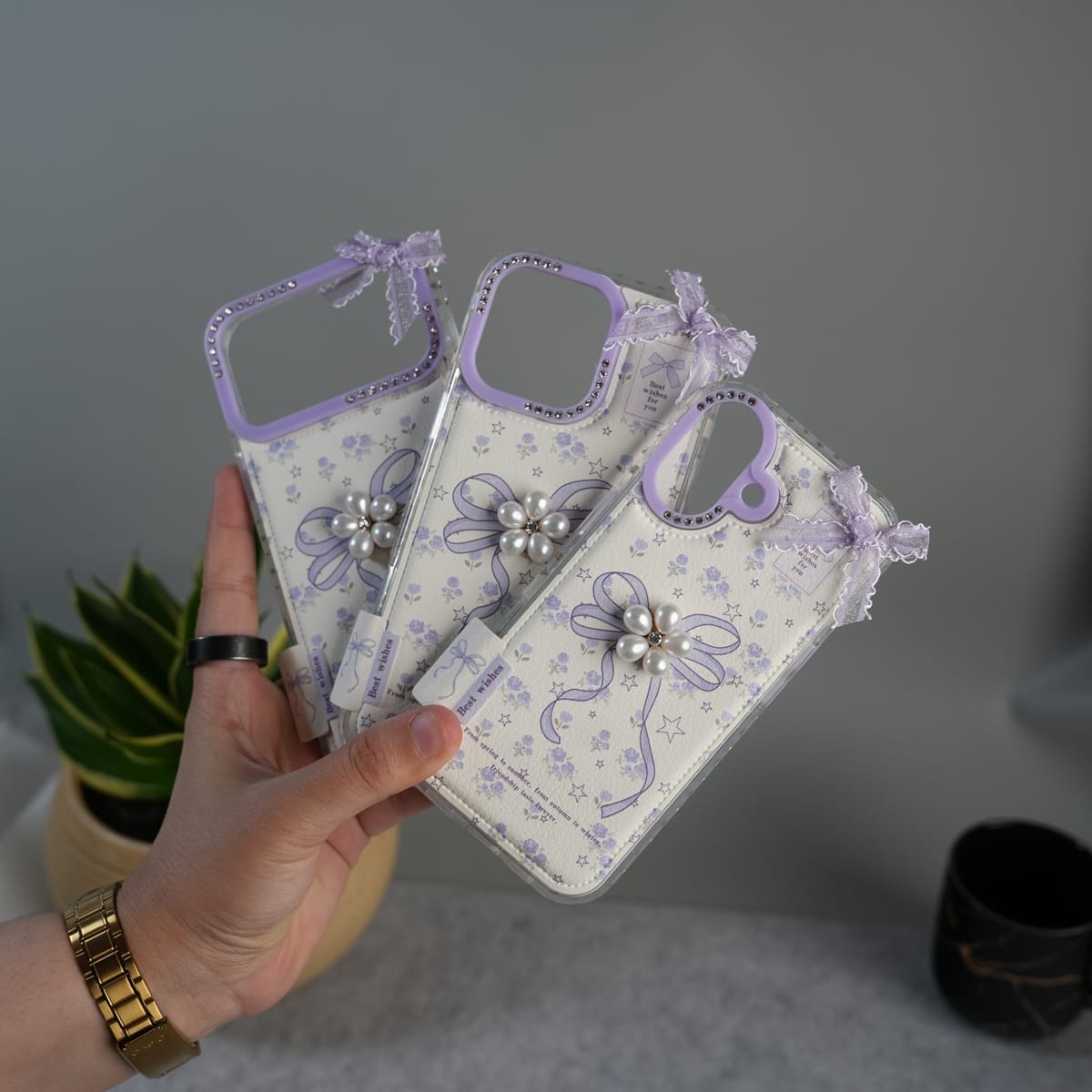 iPhone Cute Bow Pearl Case | Lavender Aesthetic Designer Cover
