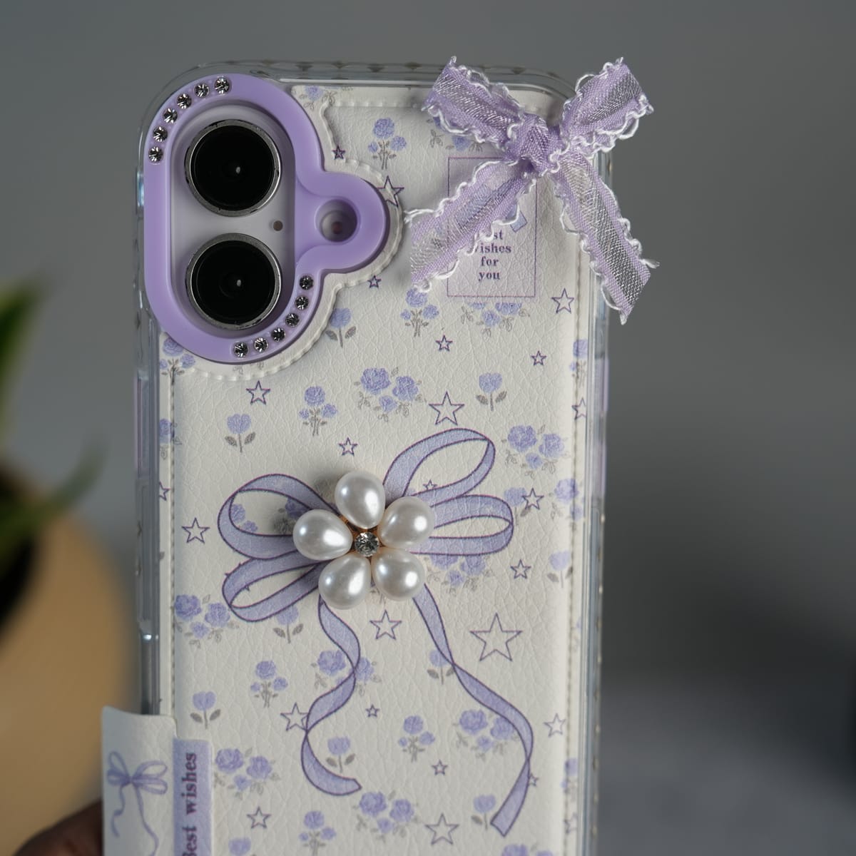 iPhone Cute Bow Pearl Case | Lavender Aesthetic Designer Cover