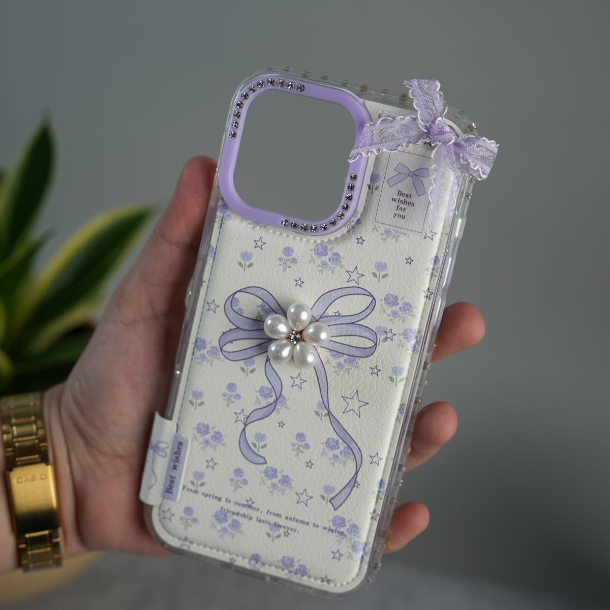 iPhone Cute Bow Pearl Case | Lavender Aesthetic Designer Cover