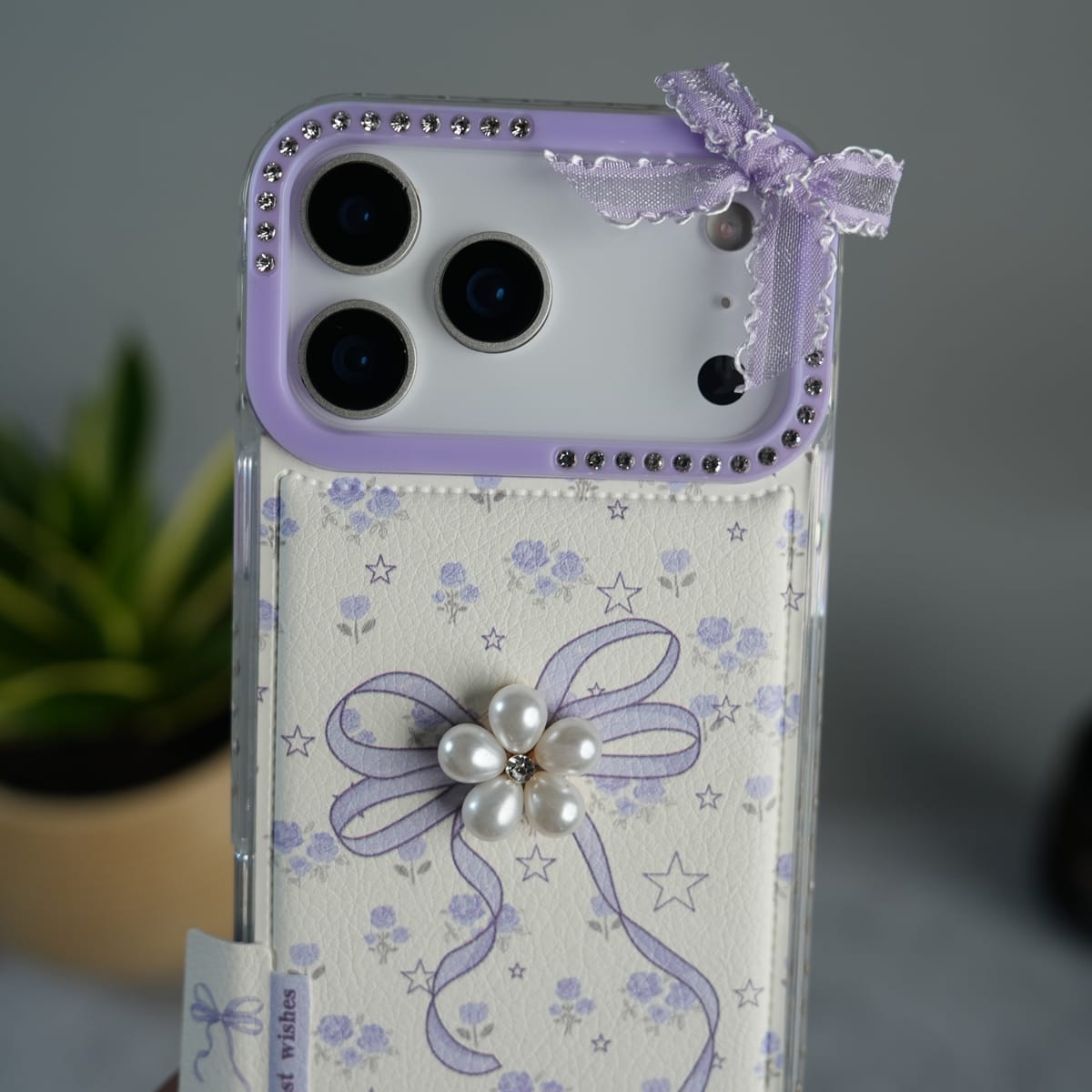 iPhone Cute Bow Pearl Case | Lavender Aesthetic Designer Cover