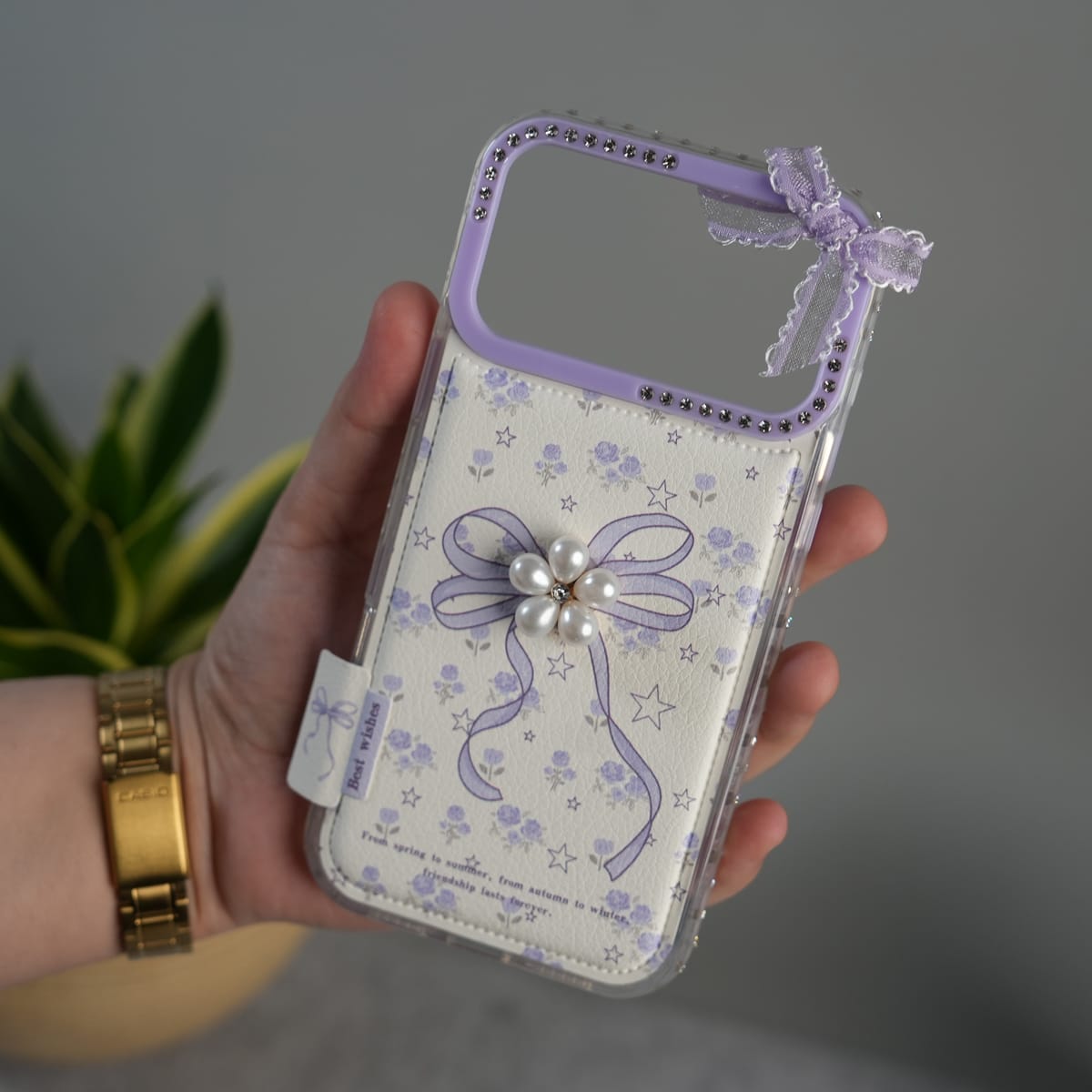 iPhone Cute Bow Pearl Case | Lavender Aesthetic Designer Cover