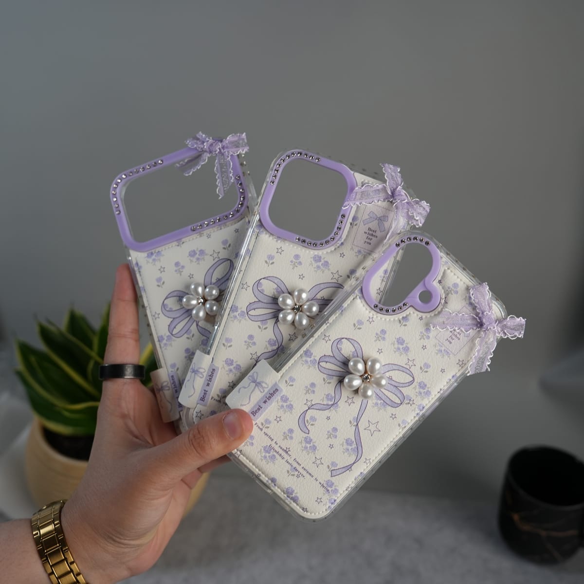 iPhone Cute Bow Pearl Case | Lavender Aesthetic Designer Cover