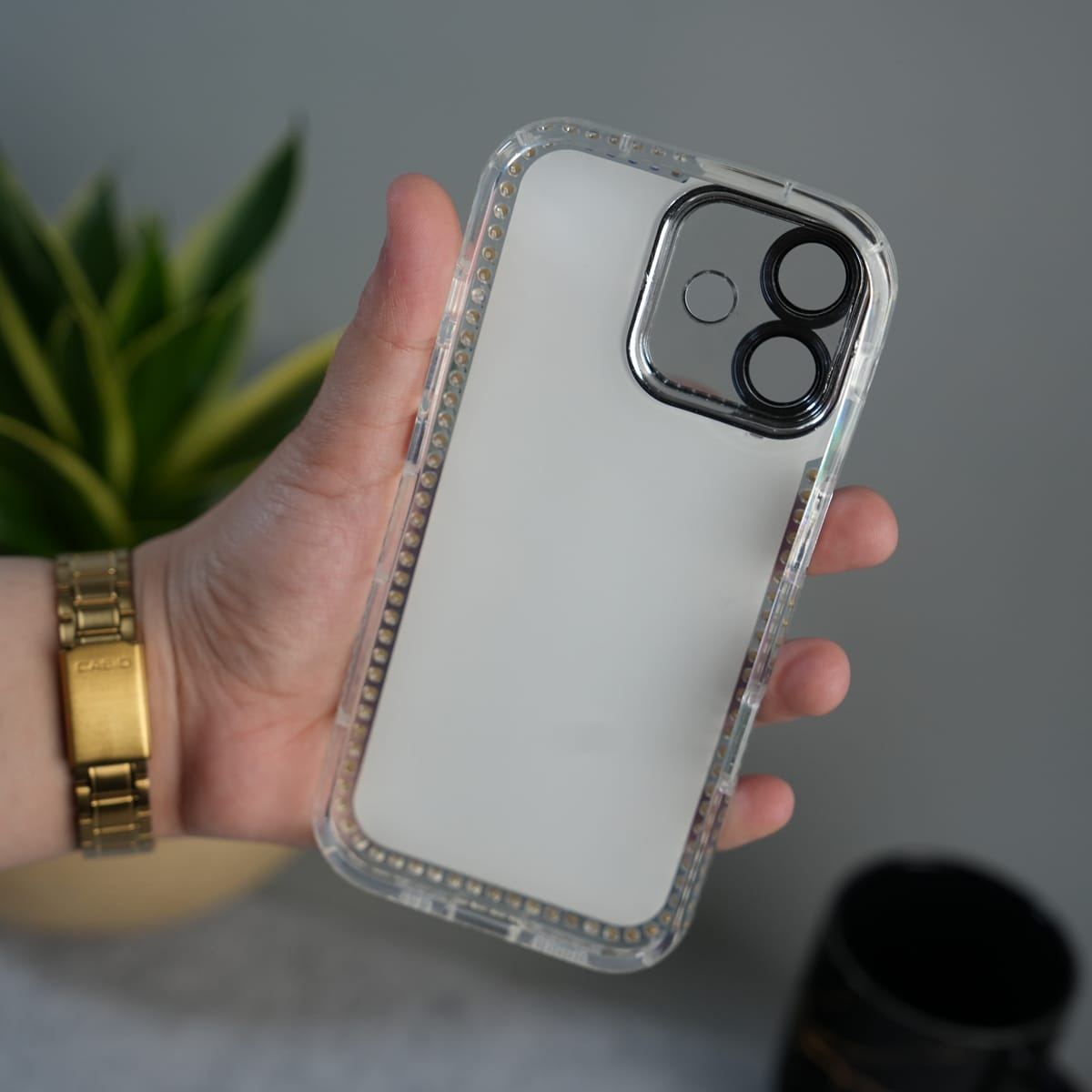 iPhone Luxury 3D Oil Painting Floral Design Glitter Lens Protection Stand Cover | Green