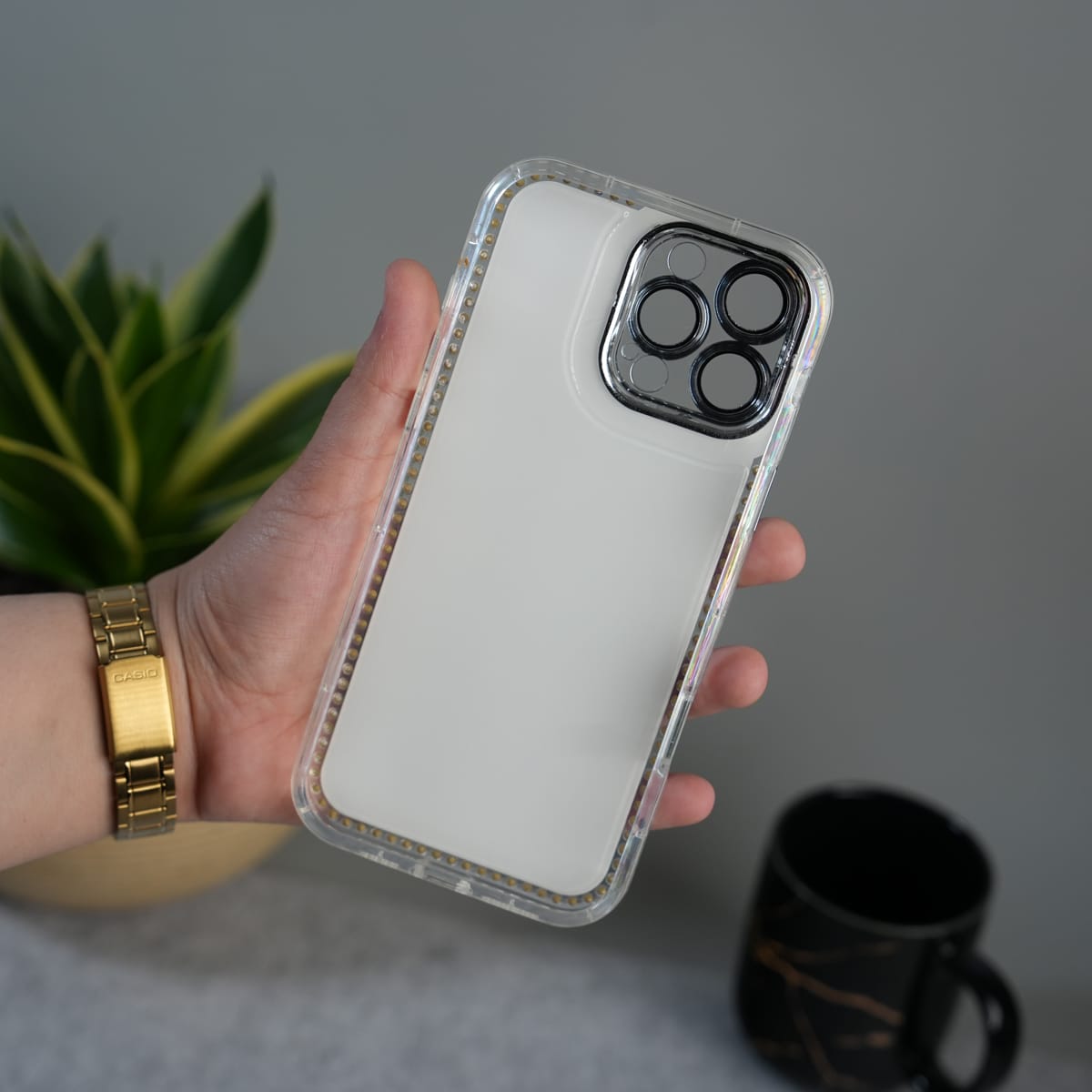 iPhone Luxury 3D Oil Painting Floral Design Glitter Lens Protection Stand Cover | Green