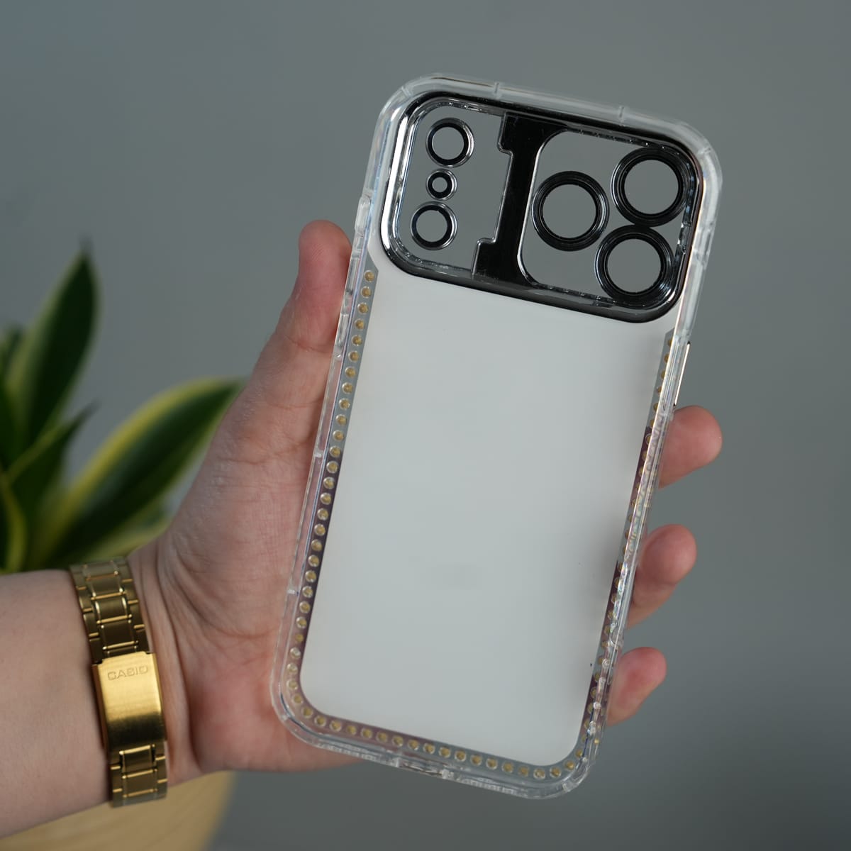 iPhone Luxury 3D Oil Painting Floral Design Glitter Lens Protection Stand Cover | Orange