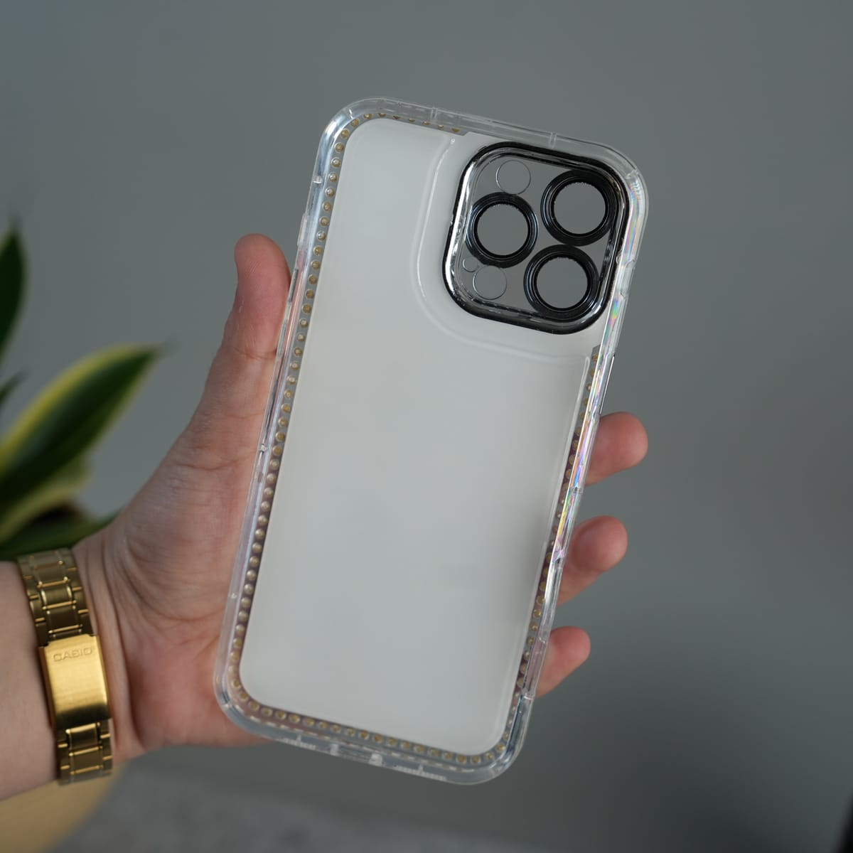 iPhone Luxury 3D Oil Painting Floral Design Glitter Lens Protection Stand Cover | Orange