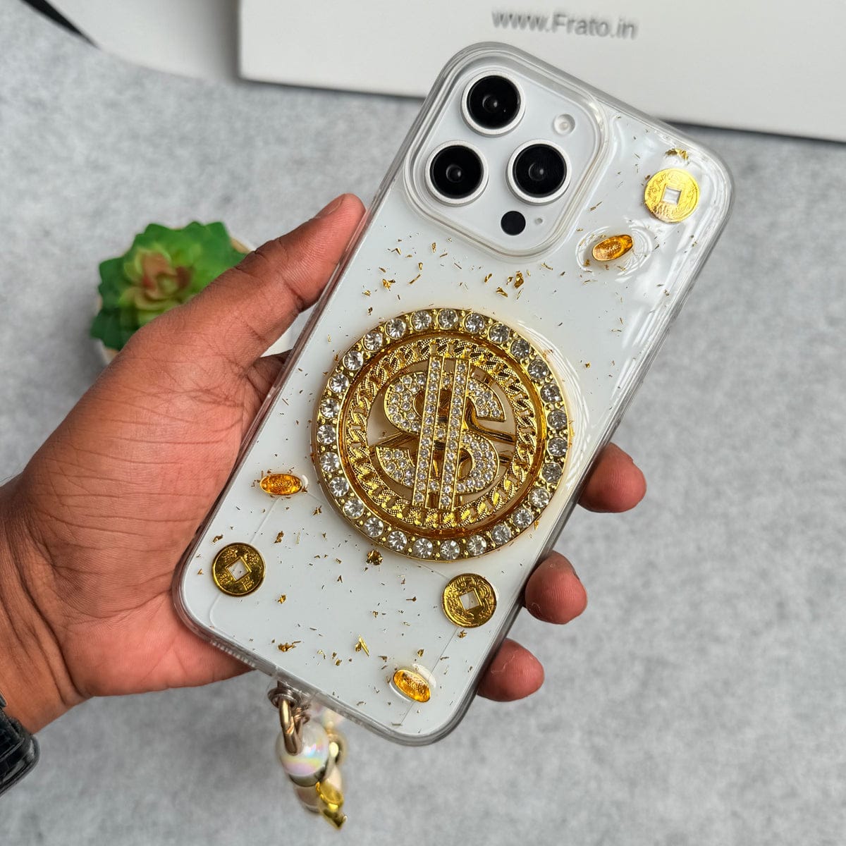 iPhone Premium Rotation Dollar Bracelet Wristband Chain Phone Case Cover