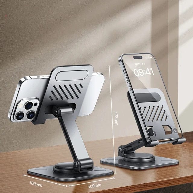 Aluminum Alloy 360Â° Rotating Adjustable Folding Mobile Phone Stand Holder (Dark Grey)