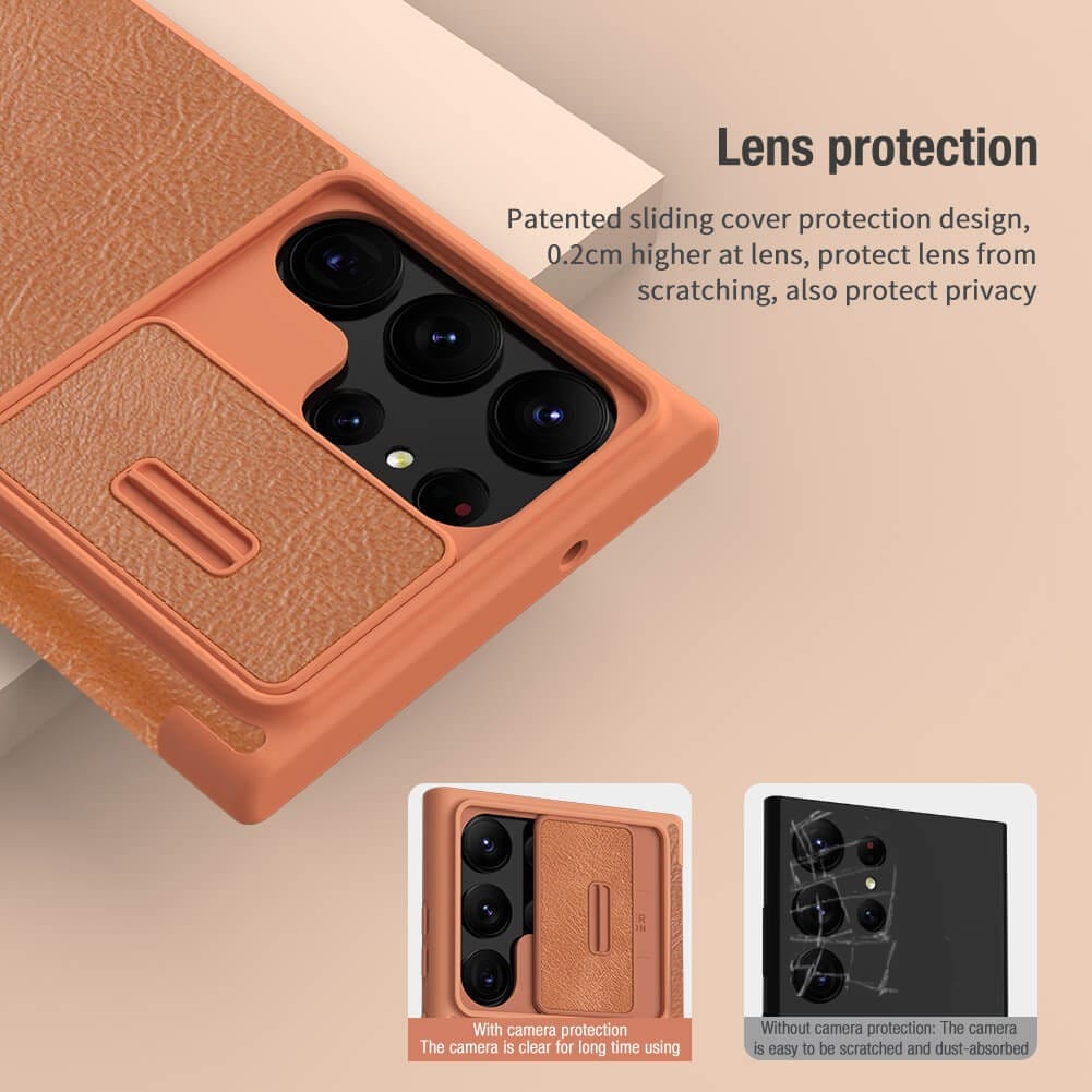 Samsung Galaxy S22 Ultra Camera Protection QIN Leather Flip Case Red
