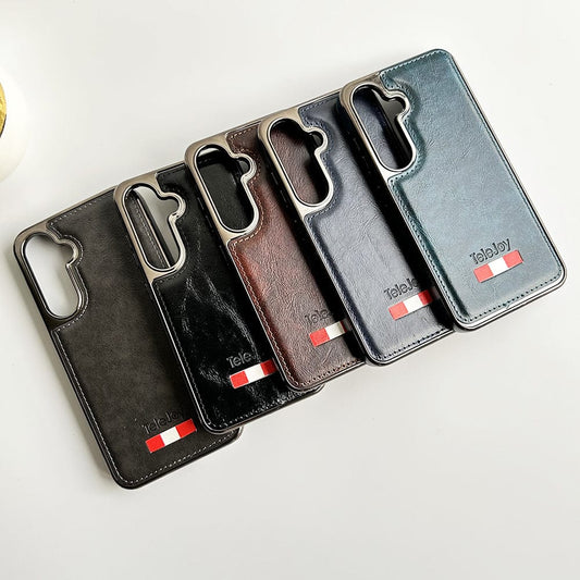Samsung Galaxy S23FE Textured PU Leather Side Chrome Case Cover