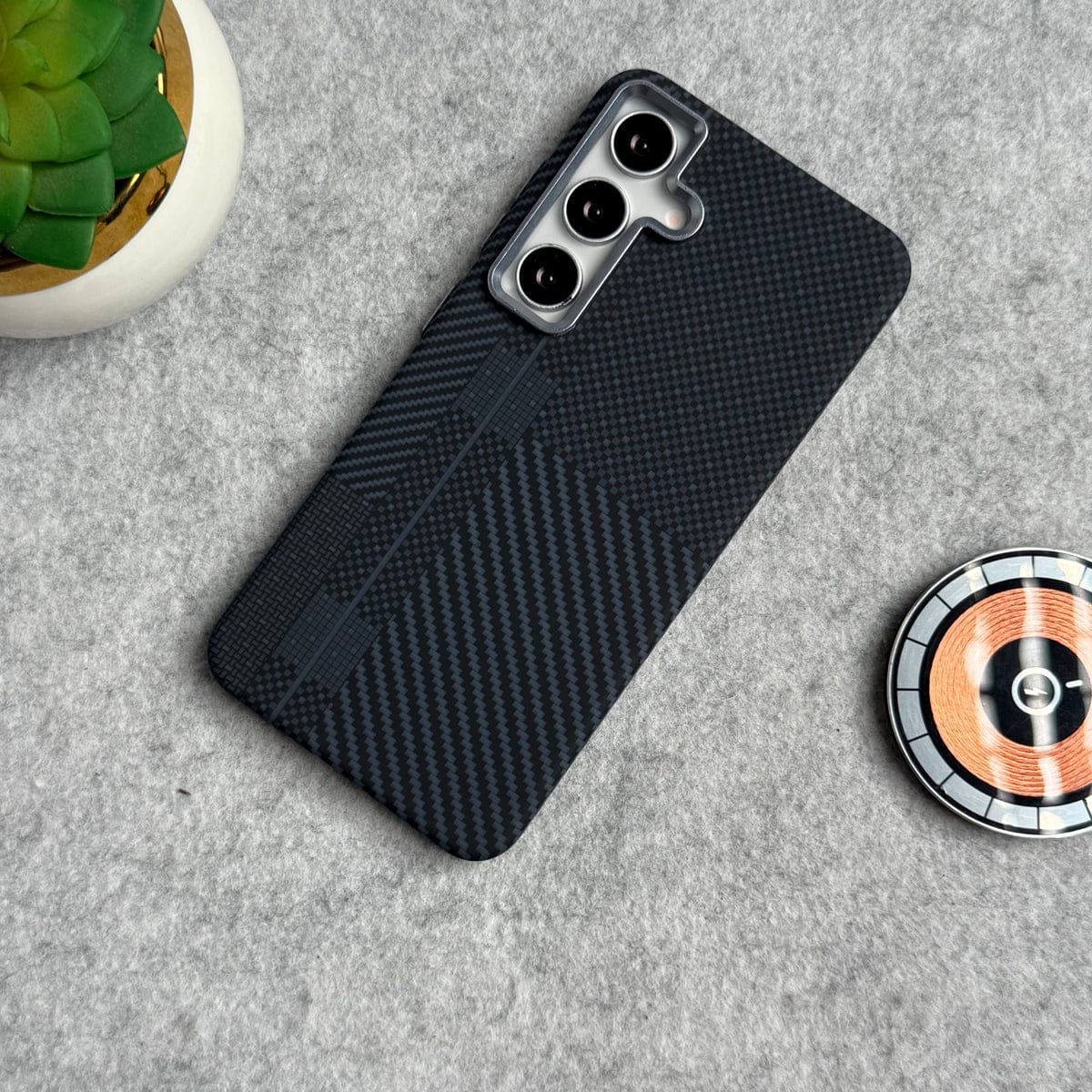 Samsung Galaxy S25 Carbon Fiber Texture Aramid Design Hard Pc MagSafe Case Cover