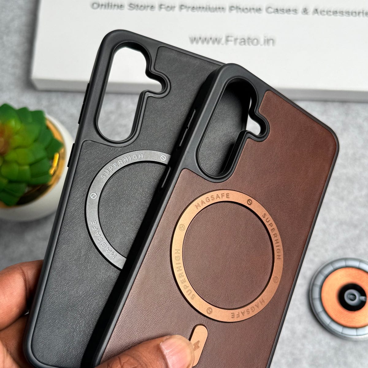 Samsung Galaxy S24 Premium PU Leather Metal MagSafe Ring Cover