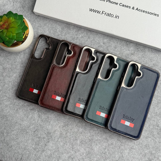 Samsung Galaxy S23 Textured PU Leather Side Chrome Case Cover