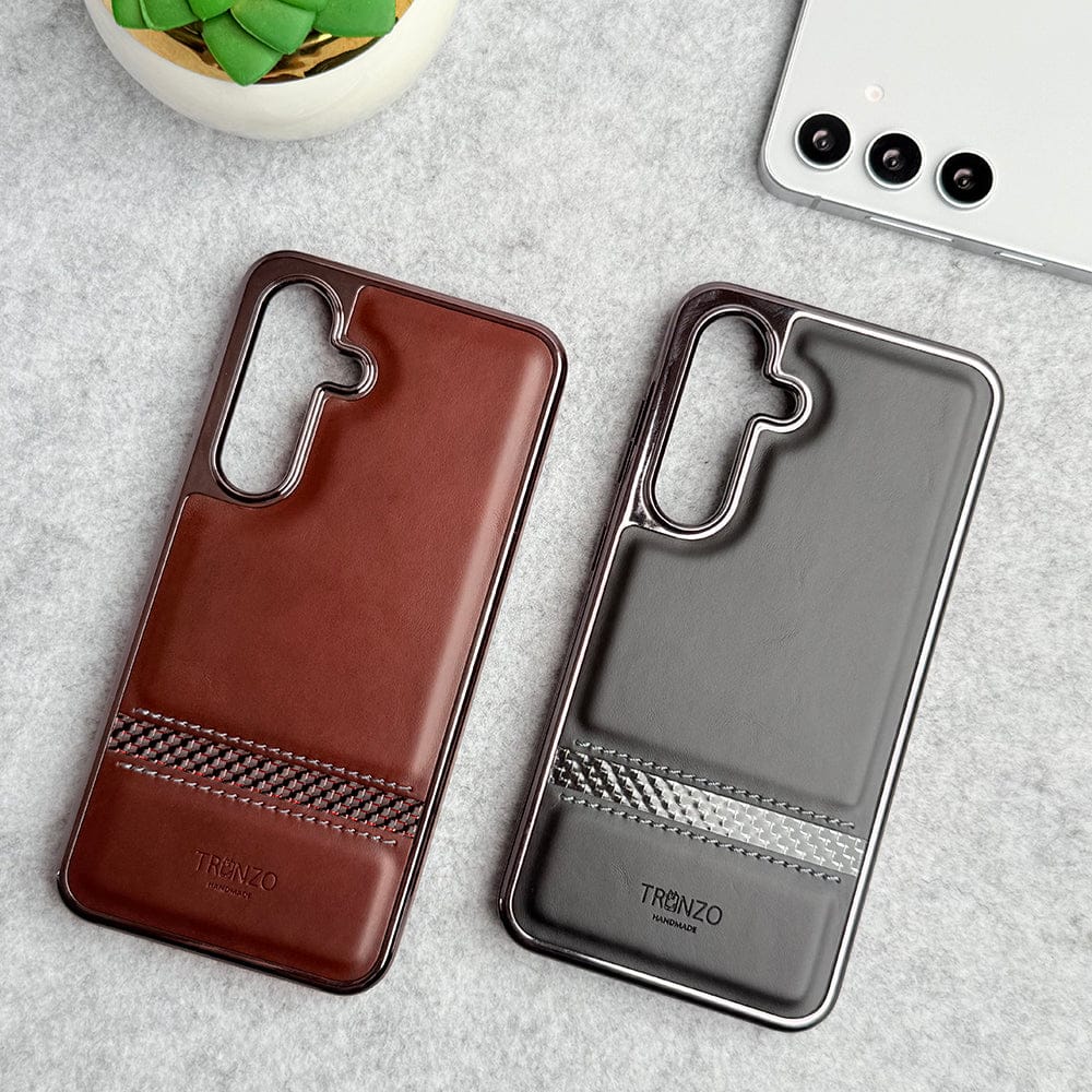 Samsung Galaxy S24 Textured Stripe PU Leather Side Chrome Case Cover