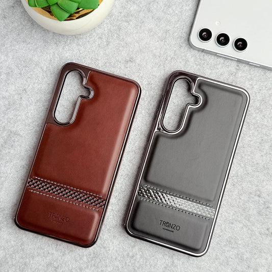 Samsung Galaxy S24 Textured Stripe PU Leather Side Chrome Case Cover