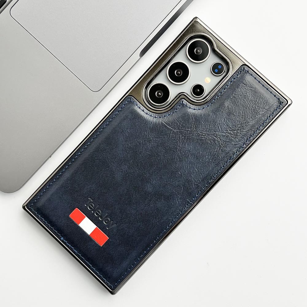 Samsung Galaxy S24 Ultra Textured PU Leather Side Chrome Case Cover