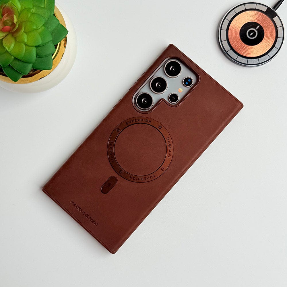 Samsung Galaxy S24 Ultra Premium PU Leather Metal MagSafe Ring Case