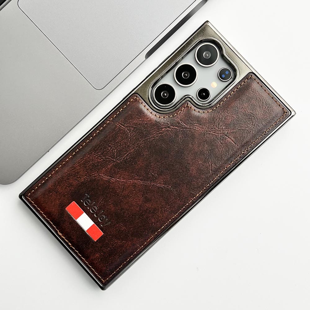 Samsung Galaxy S24 Ultra Textured PU Leather Side Chrome Case Cover