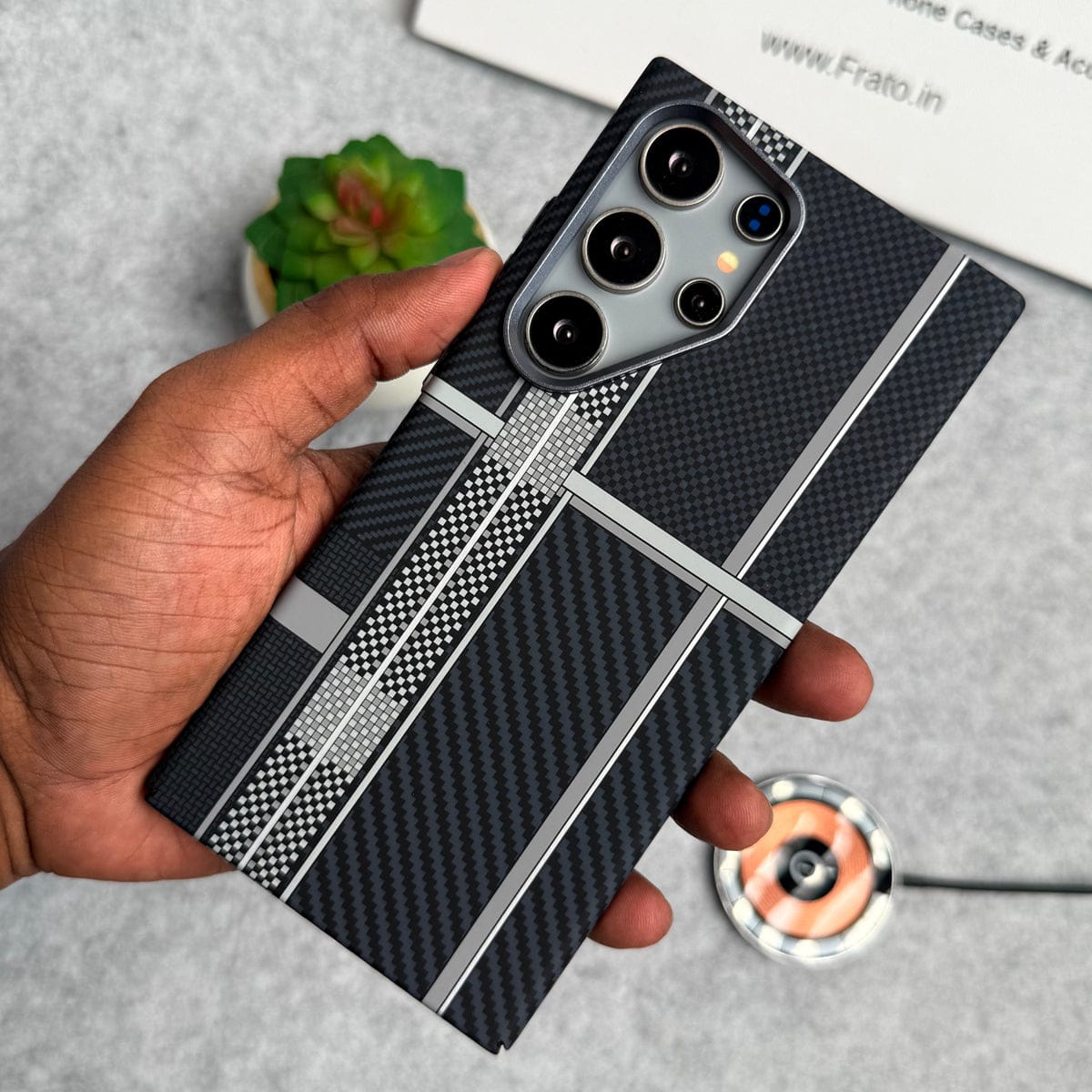 Samsung Galaxy S24 Ultra Carbon Fiber Texture Aramid Design Hard Pc MagSafe Case Cover