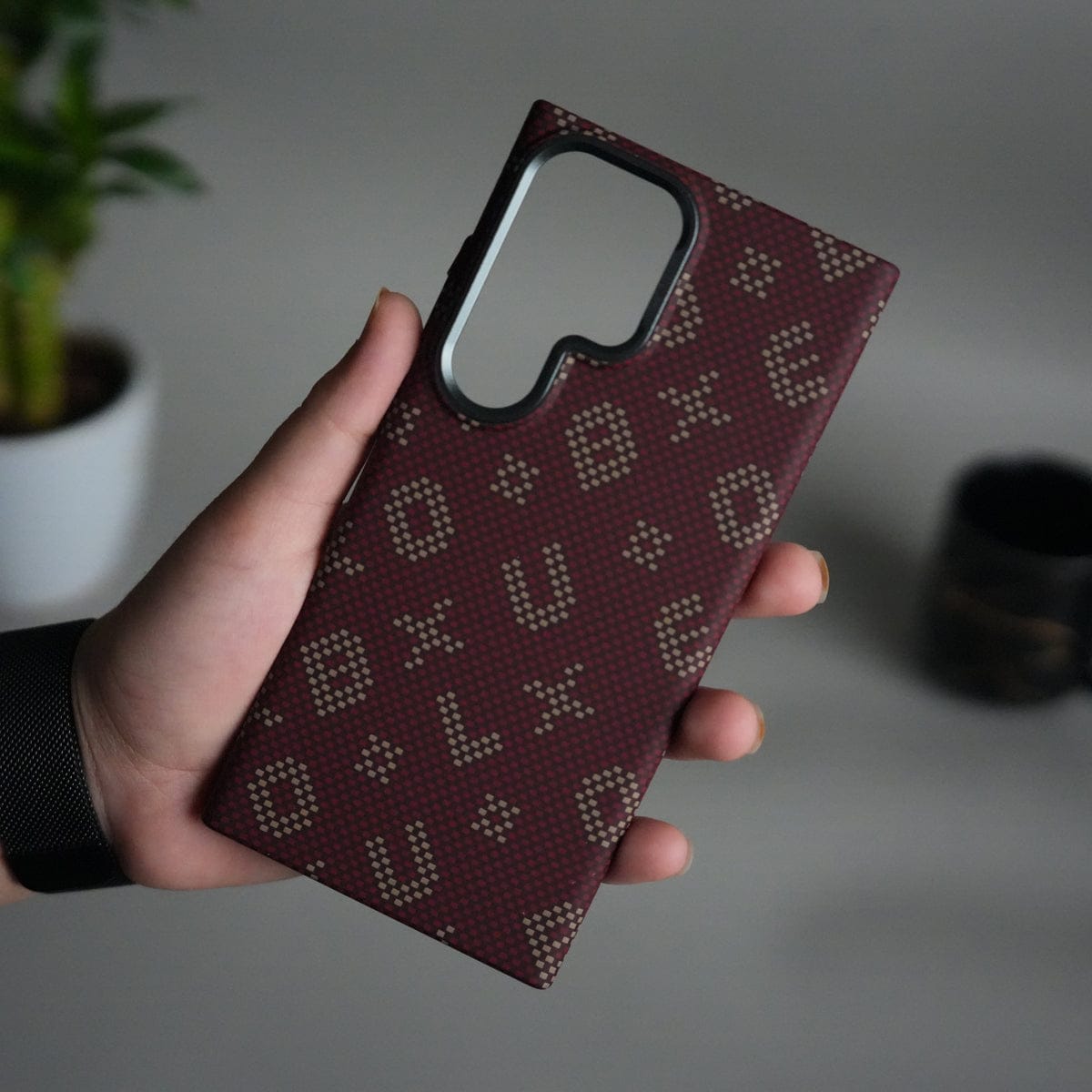 Galaxy S25 Ultra Aramid Fiber Case | Slim Magnetic Charging Ring Cover | Maroon