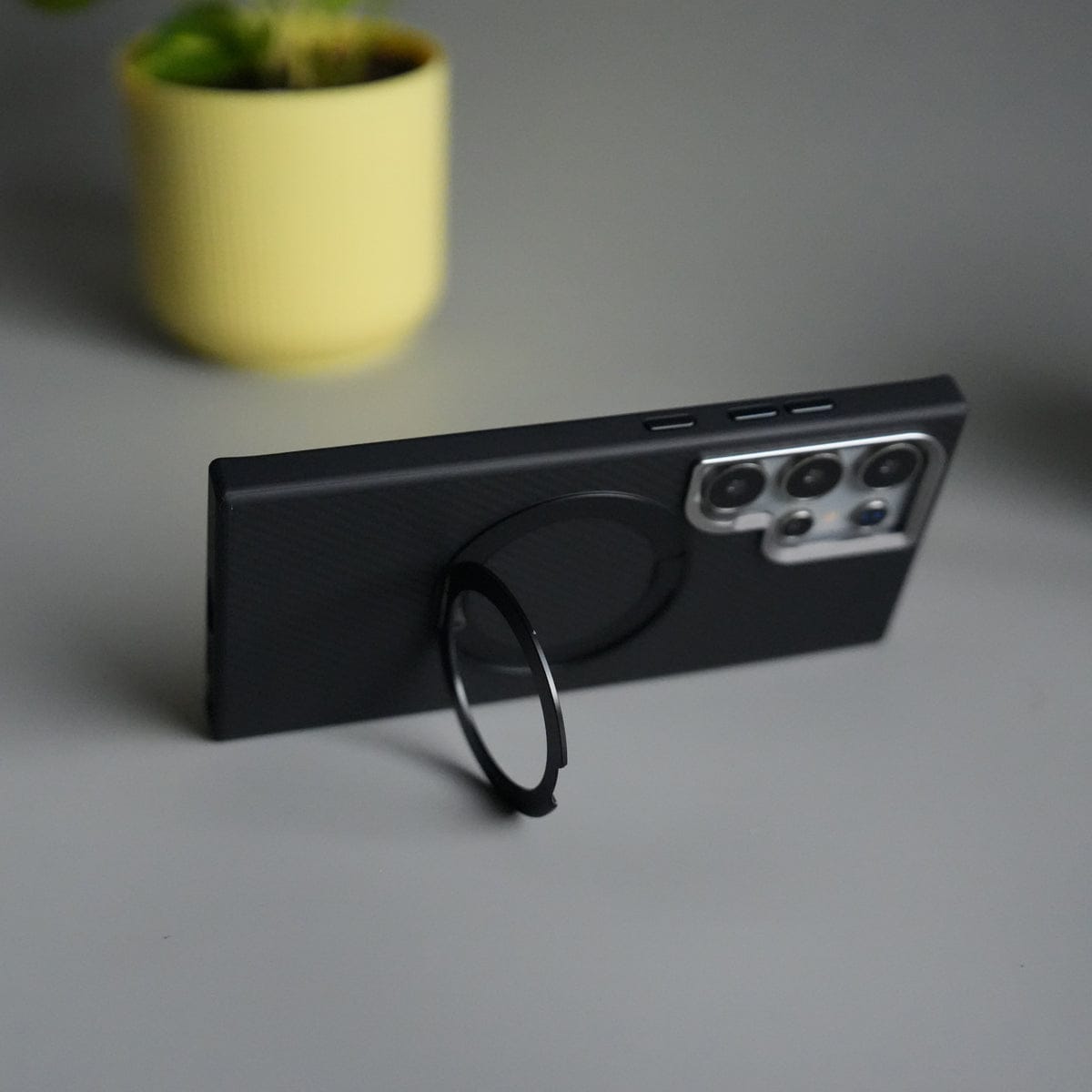 Galaxy S24 Ultra CarbonShield Metal Camera Ring and Rotating Stand Case
