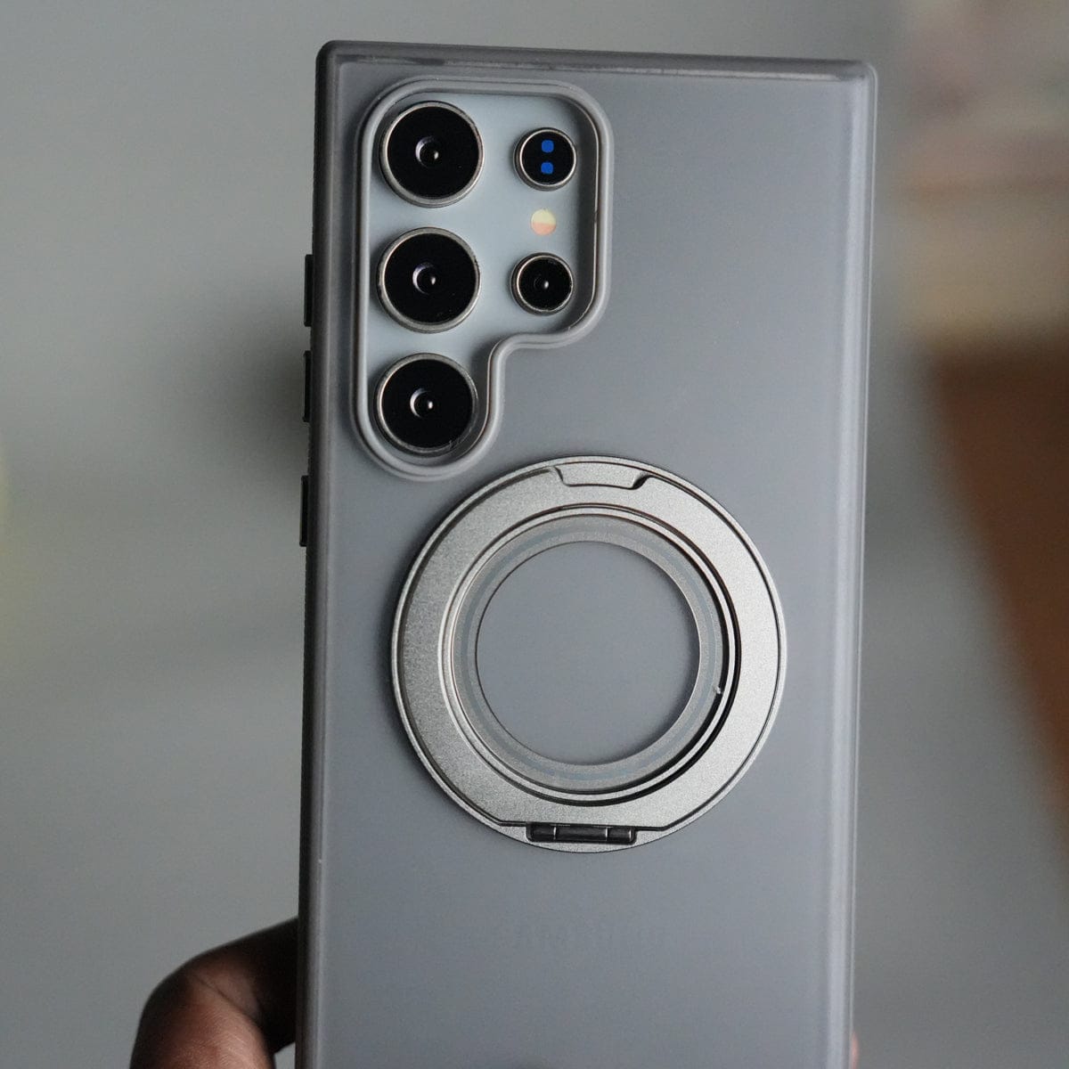 Galaxy S25 Ultra Smoke Frosted Case With Metal Kick Stand