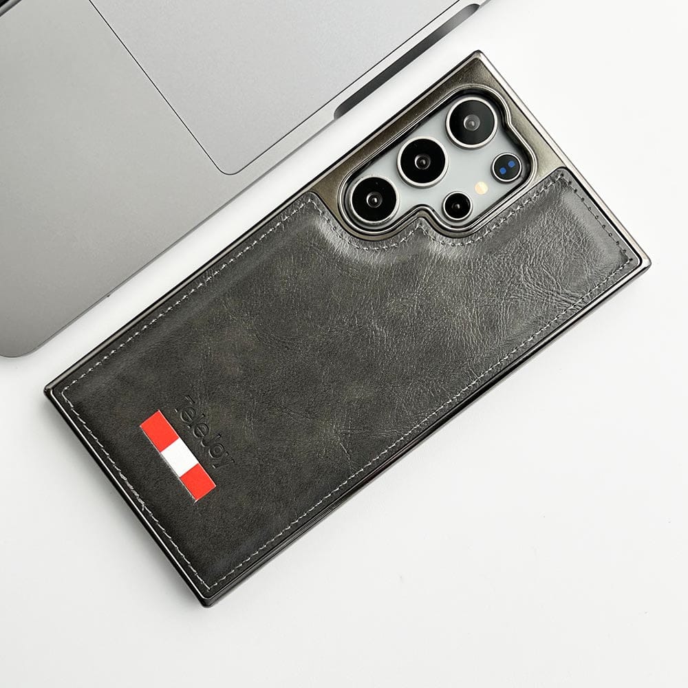 Samsung Galaxy S24 Ultra Textured PU Leather Side Chrome Case Cover