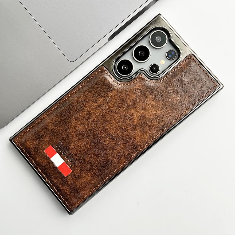 Samsung Galaxy S24 Ultra Textured PU Leather Side Chrome Case Cover