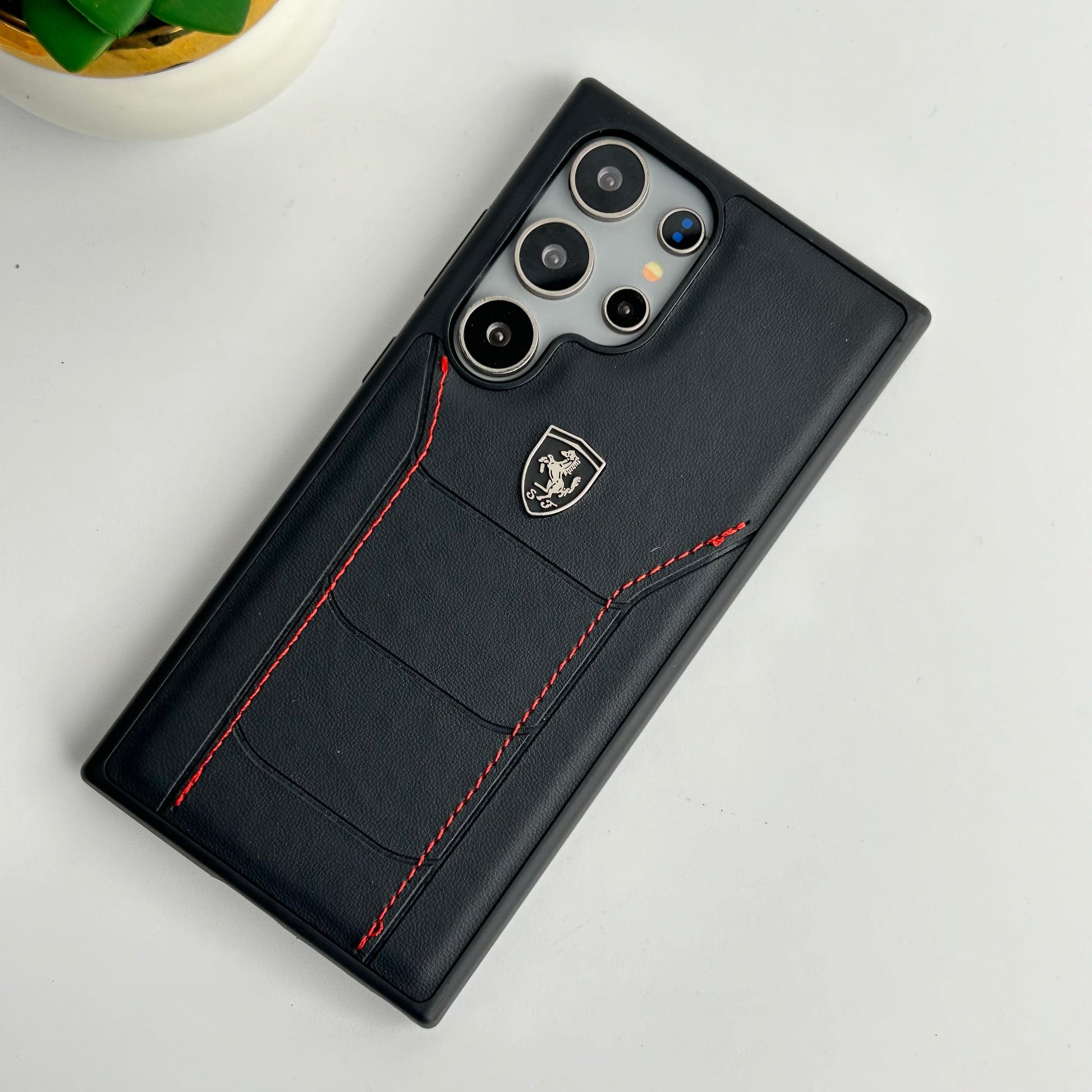Samsung Galaxy S25 Ultra FR Stitched PU Leather Case Cover (Black)