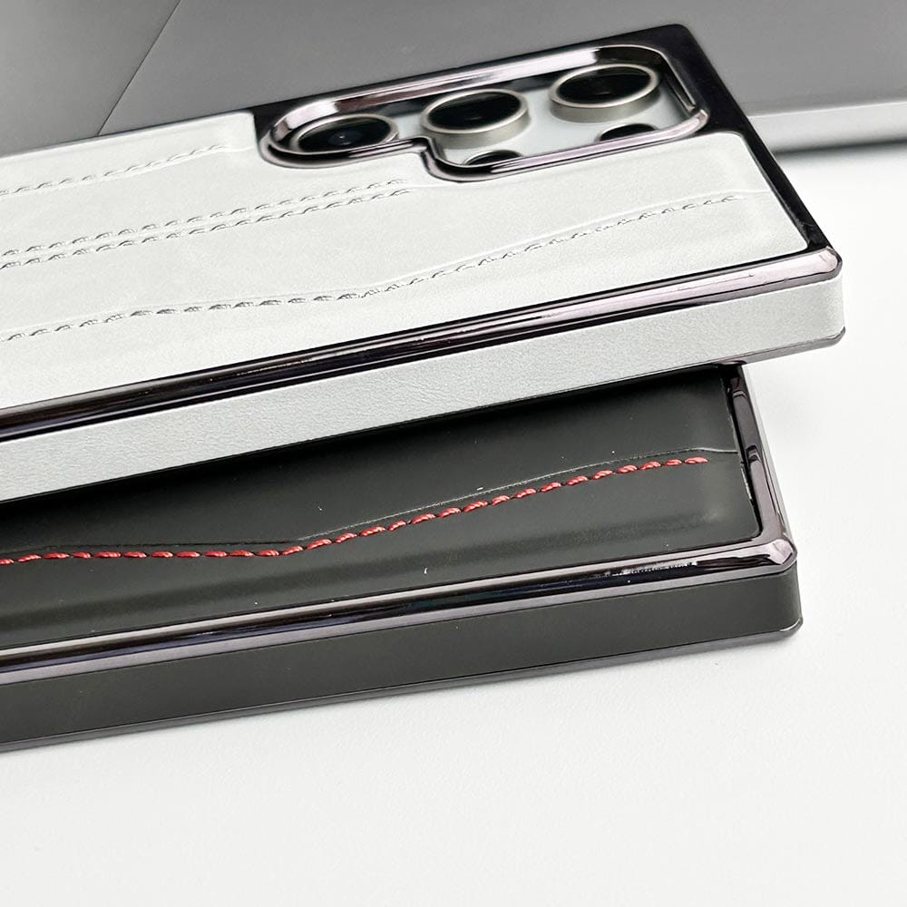 Samsung Galaxy S24 Ultra PU Leather Stitch Chrome Case Cover