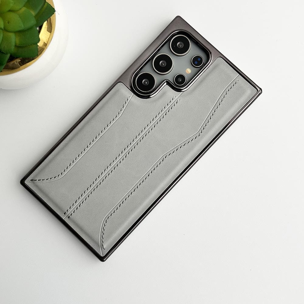 Samsung Galaxy S24 Ultra PU Leather Stitch Chrome Case Cover