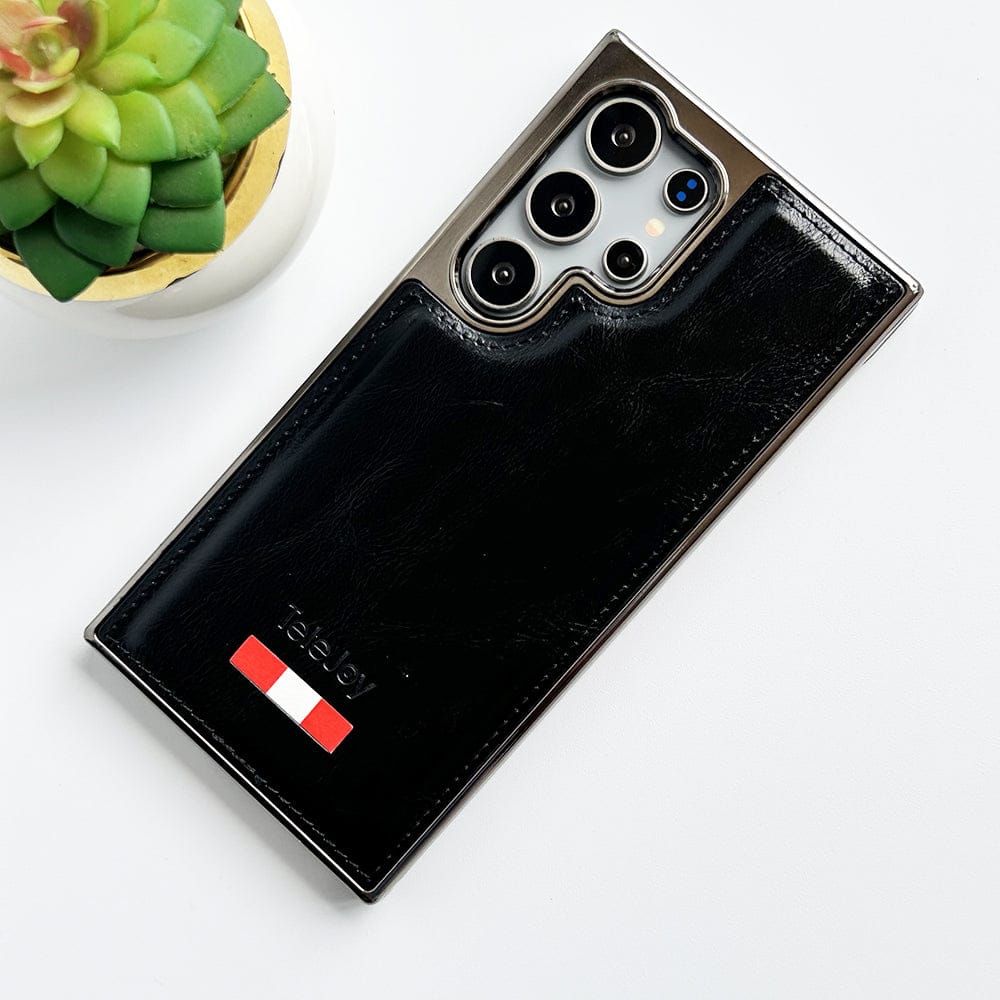 Samsung Galaxy S24 Ultra Textured PU Leather Side Chrome Case Cover