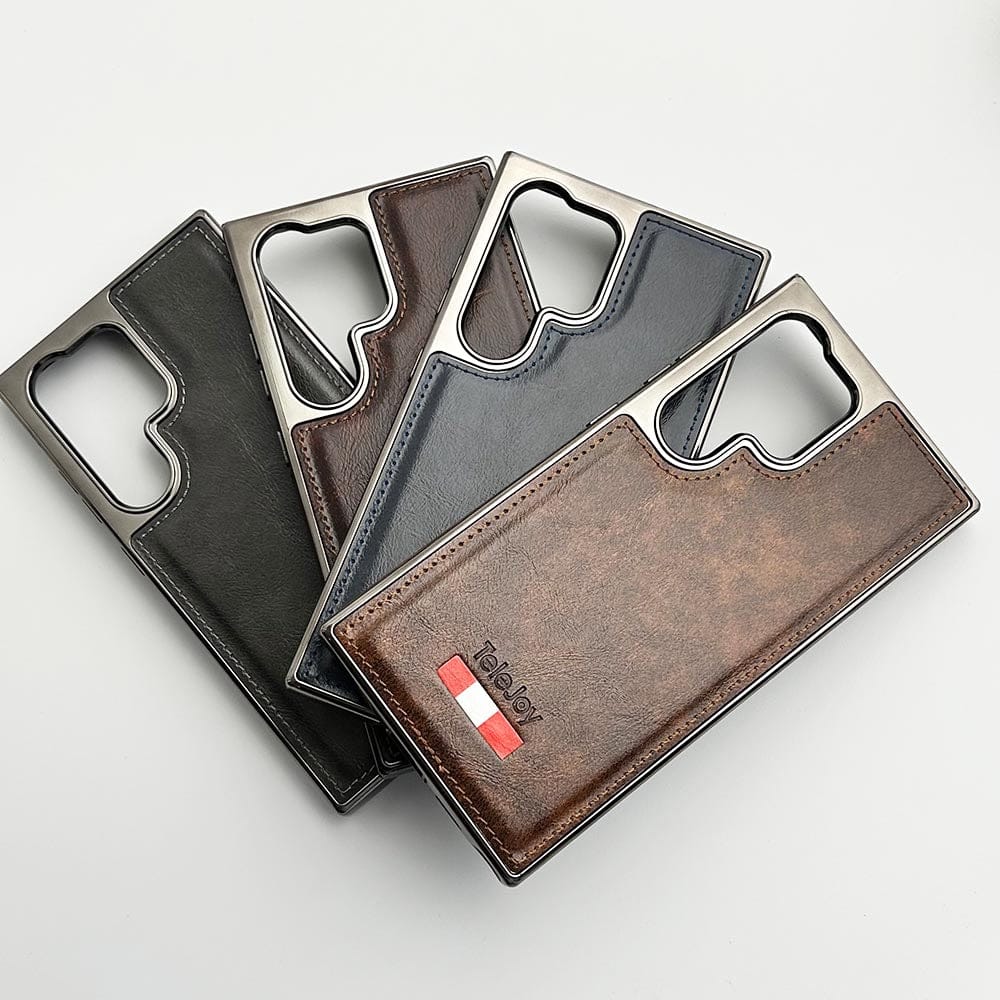 Samsung Galaxy S24 Ultra Textured PU Leather Side Chrome Case Cover