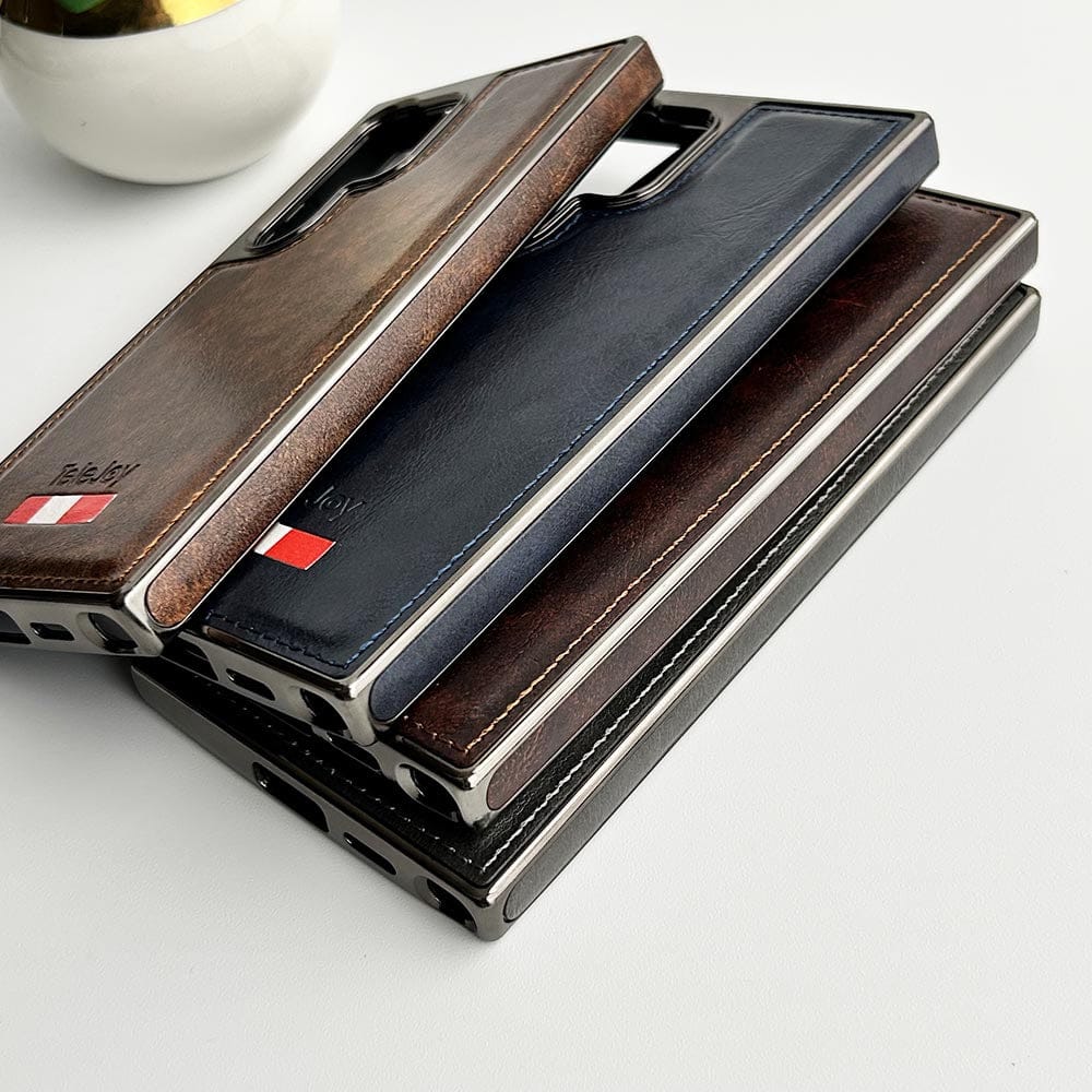 Samsung Galaxy S24 Ultra Textured PU Leather Side Chrome Case Cover