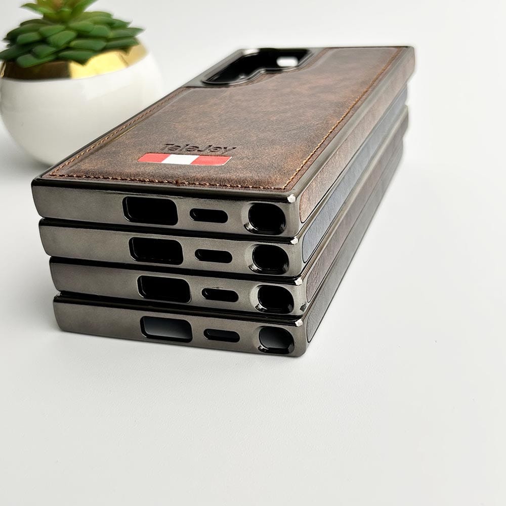 Samsung Galaxy S24 Ultra Textured PU Leather Side Chrome Case Cover