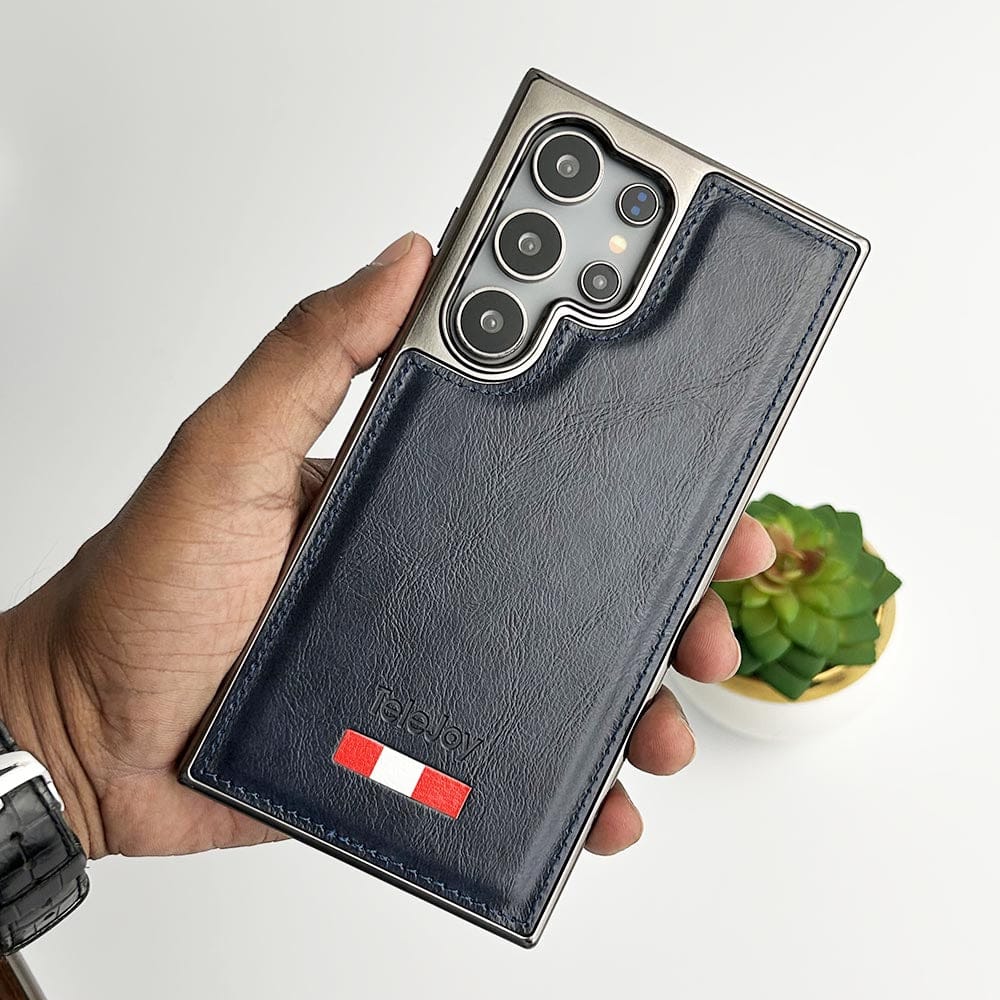 Samsung Galaxy S24 Ultra Textured PU Leather Side Chrome Case Cover